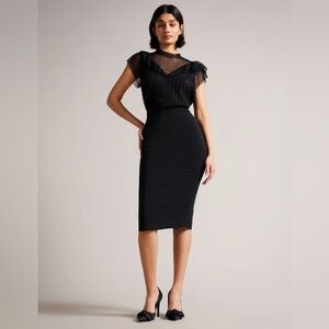 NEW Ted Baker London RAEES High waisted Classic Black midi Pencil Skirt sz 4